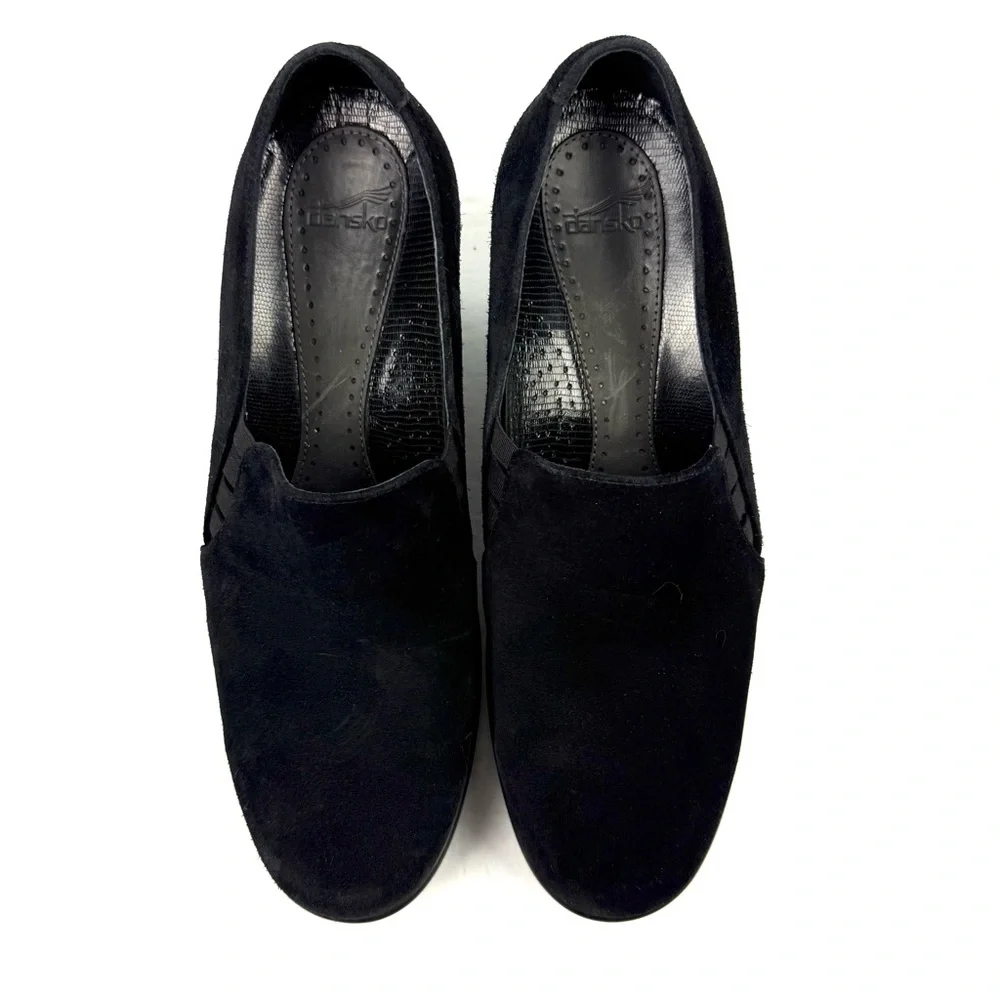 Dansko Raphael Shoes 40‎ Black Suede Leather Slip On Clog Wedge Work Classic